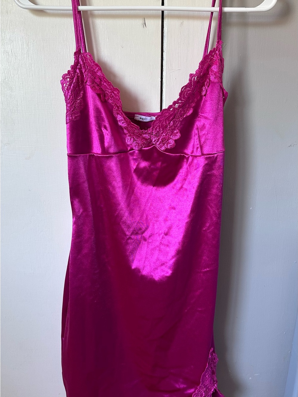 Ragstock Women's Satin Lace Slip Dress - Fuchsia Pink